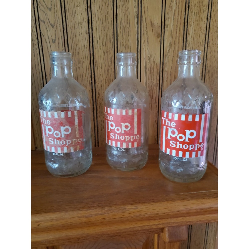 3 total Vintage 1970's The Pop Shoppe 10 oz. Diamond Embossed Glass Bottle Nice